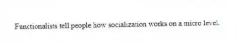 Functionalists tell people how socialization works on a micro level.