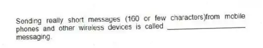 Sending really short messages (160 or few characters)from mobile phones and other wireless devices is called ____________________ messaging.
