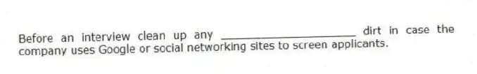 Before an interview clean up any ____________________ dirt in case the company uses Google or social networking sites to screen applicants.