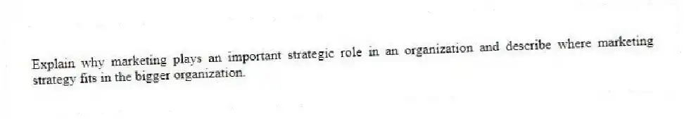 Explain why marketing plays an important strategic role in an organization and describe where marketing strategy fits in the bigger organization.