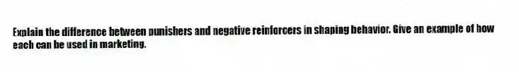 Explain the difference between punishers and negative reinforcers in shaping behavior. Give an example of how each can be used in marketing.