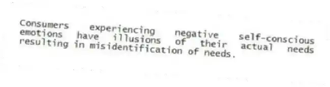 Consumers experiencing negative self-conscious emotions have illusions of their actual needs resulting in misidentification of needs.