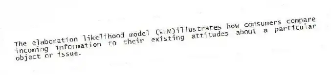 The elaboration likelihood model (ELM)illustrates how consumers compare incoming information to their existing attitudes about a particular object or issue.