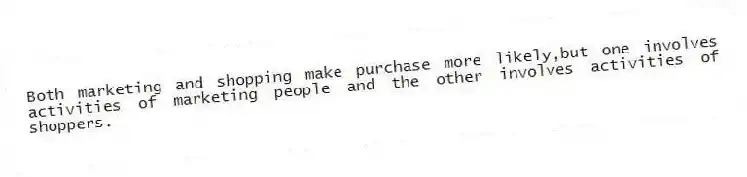 Both marketing and shopping make purchase more likely,but one involves activities of marketing people and the other involves activities of shoppers.