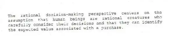 The rational decision-making perspective centers on the assumption that human beings are rational creatures who carefully consider their decisions and that they can identify the expected value associated with a purchase.