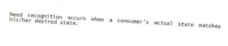 Need recognition occurs when a consumer's actual state matches his/her desired state.