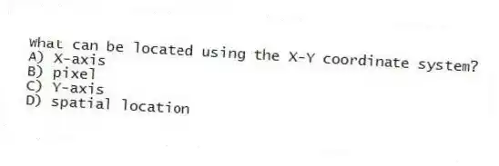 What can be located using the X-Y coordinate system?
A) X-axis
B) pixel
C) Y-axis
D) spatial location