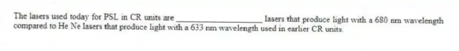 The lasers used today for PSL in CR units are ____________________ lasers that produce light with a 680 nm wavelength compared to He Ne lasers that produce light with a 633 nm wavelength used in earlier CR units.