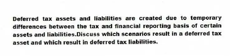 Deferred tax assets and liabilities are created due to temporary differences between the tax and financial reporting basis of certain assets and liabilities.Discuss which scenarios result in a deferred tax asset and which result in deferred tax liabilities.