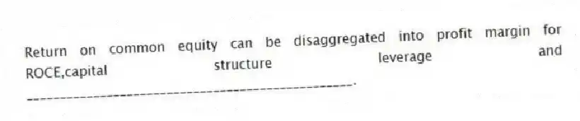 Return on common equity can be disaggregated into profit margin for ROCE,capital structure leverage and _________________________________________________.
