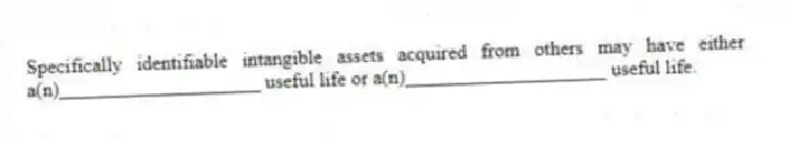 Specifically identifiable intangible assets acquired from others may have either a(n)____________________ useful life or a(n)____________________ useful life.