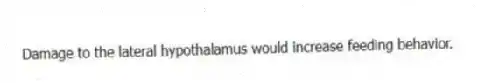 Damage to the lateral hypothalamus would increase feeding behavior.