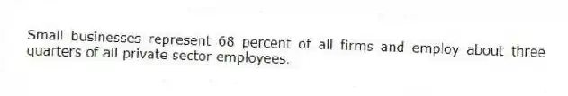 Small businesses represent 68 percent of all firms and employ about three quarters of all private sector employees.