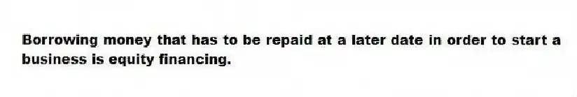 Borrowing money that has to be repaid at a later date in order to start a business is equity financing.