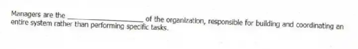 Managers are the ____________________ of the organization, responsible for building and coordinating an entire system rather than performing specific tasks.