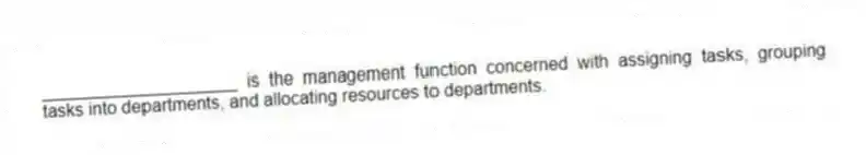 ____________________ is the management function concerned with assigning tasks, grouping tasks into departments, and allocating resources to departments.