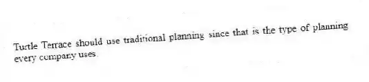 Turtle Terrace should use traditional planning since that is the type of planning every company uses.