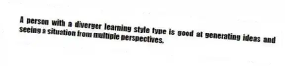 A person with a diverger learning style type is good at generating ideas and seeing a situation from multiple perspectives.
