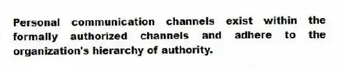Personal communication channels exist within the formally authorized channels and adhere to the organization's hierarchy of authority.
