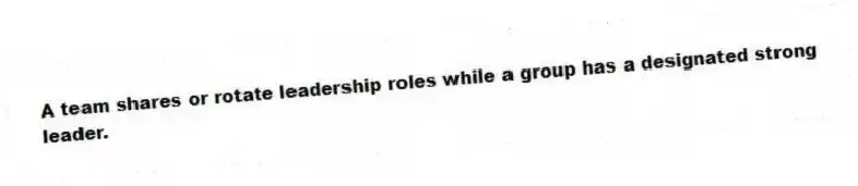 A team shares or rotate leadership roles while a group has a designated strong leader.