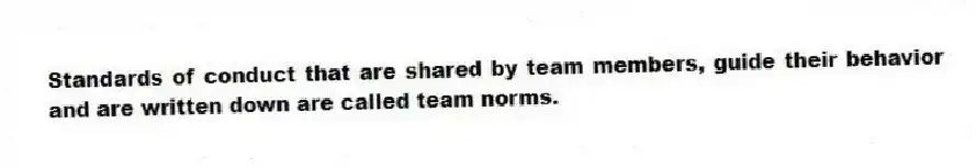 Standards of conduct that are shared by team members, guide their behavior and are written down are called team norms.