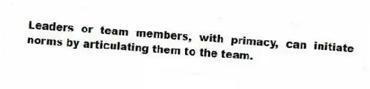 Leaders or team members, with primacy, can initiate norms by articulating them to the team.
