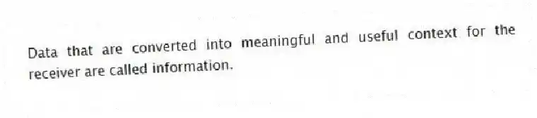 Data that are converted into meaningful and useful context for the receiver are called information.
