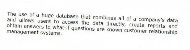 The use of a huge database that combines all of a company's data and allows users to access the data directly, create reports and obtain answers to what-if questions are known customer relationship management systems.