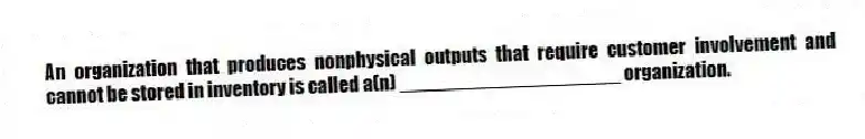 An organization that produces nonphysical outputs that require customer involvement and cannot be stored in inventory is called a(n) ____________________ organization.