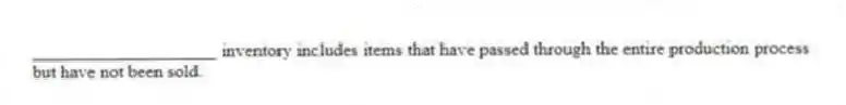____________________ inventory includes items that have passed through the entire production process but have not been sold.