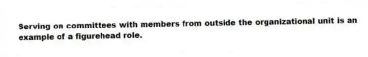 Serving on committees with members from outside the organizational unit is an example of a figurehead role.