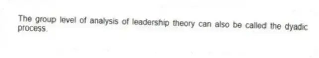 The group level of analysis of leadership theory can also be called the dyadic process.