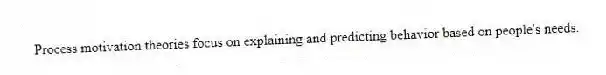 Process motivation theories focus on explaining and predicting behavior based on people's needs.