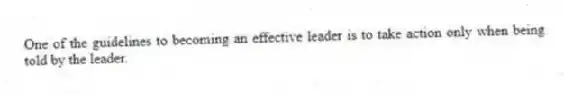 One of the guidelines to becoming an effective leader is to take action only when being told by the leader.