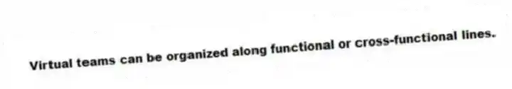 Virtual teams can be organized along functional or cross-functional lines.