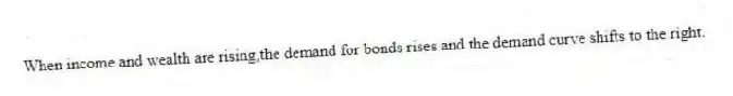 When income and wealth are rising,the demand for bonds rises and the demand curve shifts to the right.