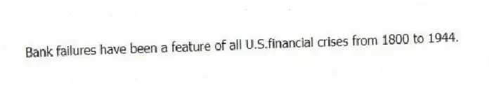 Bank failures have been a feature of all U.S.financial crises from 1800 to 1944.