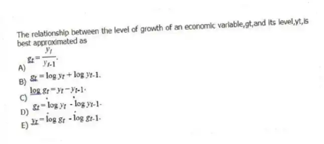 The relationship between the level of growth of an economic variable,gt,and its level,yt,is best approximated as