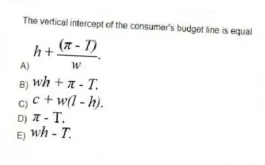 The vertical intercept of the consumer's budget line is equal