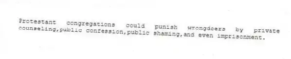 Protestant congregations could punish wrongdoers by private counseling,public confession,public shaming,and even imprisonment.