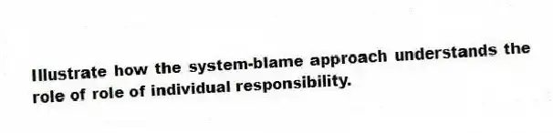 Illustrate how the system-blame approach understands the role of role of individual responsibility.