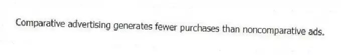 Comparative advertising generates fewer purchases than noncomparative ads.